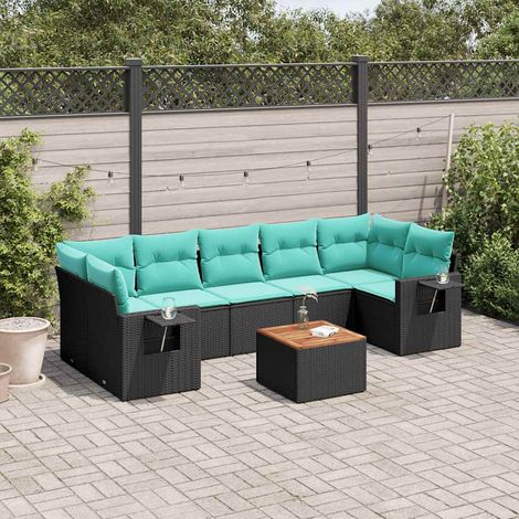 8-teiliges Gartensofa-Set mit Kissen, schwarzes Polyrattan (1/5)