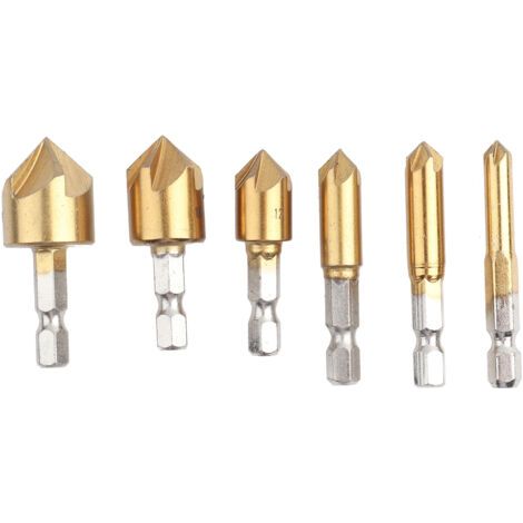 QORVA-Outil de chanfrein de contre-diat, HSS Bits de forage en bois, 6pcs 90 degrés pour le travail du bois en plastique Soft Matière