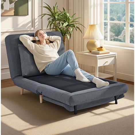 Sillón convertible 3 en 1 con función cama, respaldo ajustable, patas de haya, gris, REDOM (1/5)