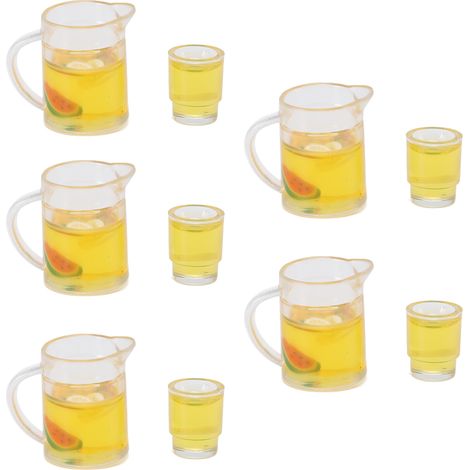 Lot de 5 tasses miniatures pour maison de poupée, résine mignonne, bouteilles de boisson DIY, décoration micro-paysage échelle 1/12 et 1/6. (1/5)