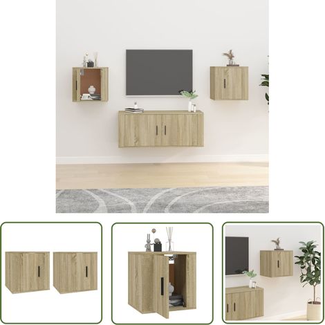 The Living Store Meubles TV muraux 2 pcs Chêne sonoma 40x34,5x40 cm - Meuble Tv Mural - Meuble Tv Moderne - Meuble Tv Suspendu - Étagère Murale - Armoire Multimedia (1/5)