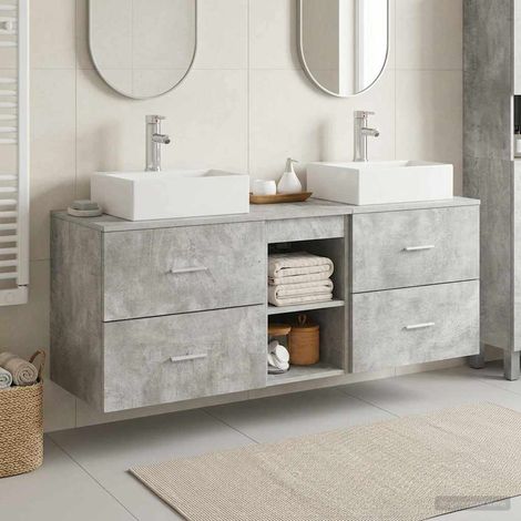 vidaXL Bathroom Cabinet Set 3 pcs Concrete Grey 129 x 41 x 79.5 cm (1/5)