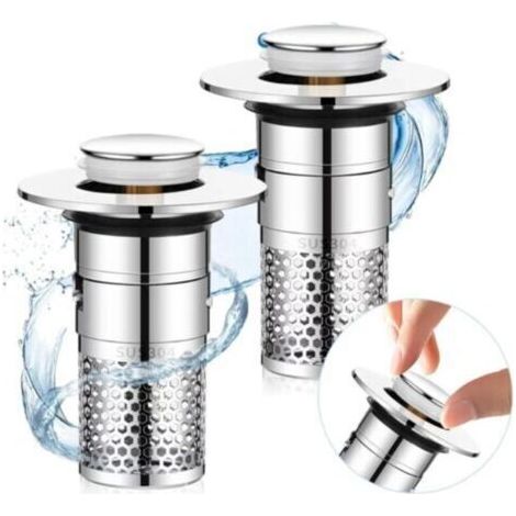 Lot de 2 bouchons de baignoire universels 34-40 mm avec crépine, bouchons de lavabo escamotables, bouchons de vidange, accessoires de salle de bain pour baignoire, cuisine et salle de bain (1/5)