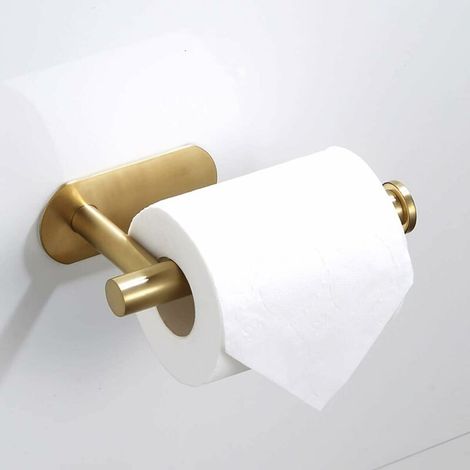 Self-adhesive toilet paper holder with pre-drilled wall mounting hole, without cover, can be mounted horizontally or vertically. SUS304 stainless steel, corrosion resistant - Gold (1/5)
