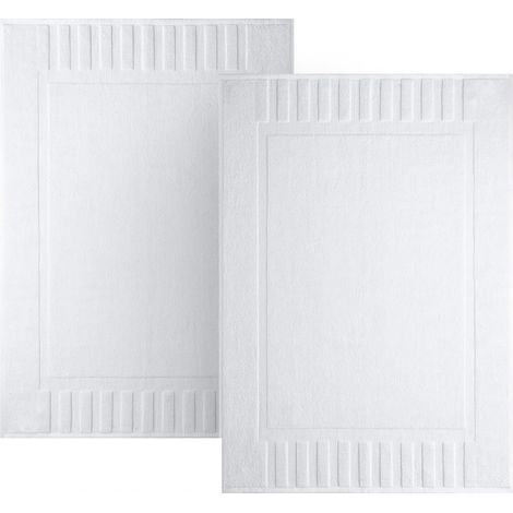 Set aus 2 klassischen Luxus-Badematten aus saugfähiger, weißer Baumwolle für Hotel- und Spa-Duschen/Badewannen, 60 x 40 cm (1/3)