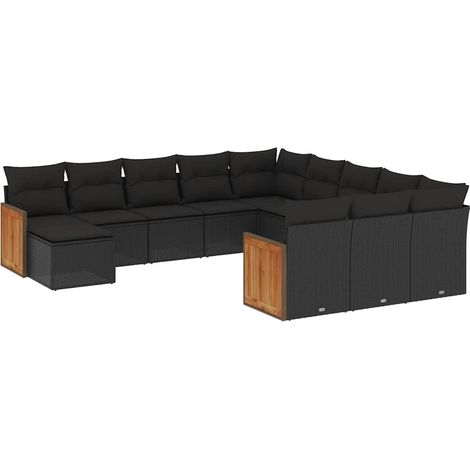 Maison Exclusive - Salon de jardin 12 pcs avec coussins noir résine tressée (1/5)