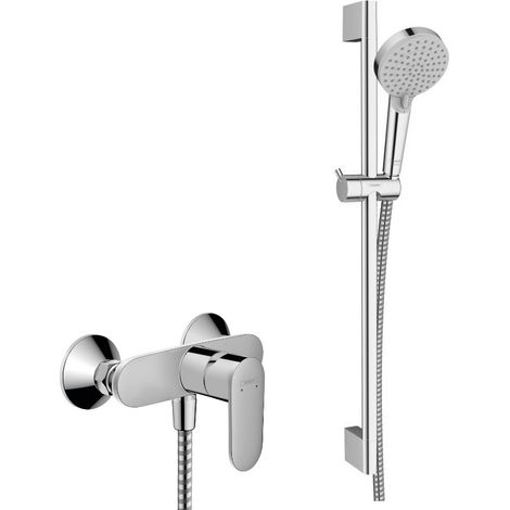 Hansgrohe Vernis Blend Brausegarnitur Mischbatterie + 2-Strahl-Handbrause + 65-cm-Stange, Chrom (71640000-Vernis) (1/5)