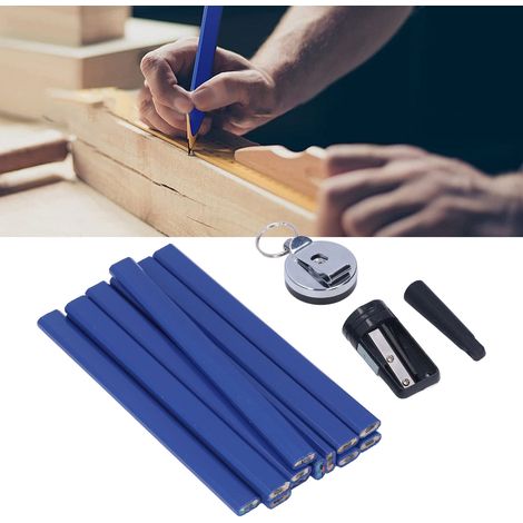 Lot de 7 crayons de charpentier avec taille-crayon, forme octogonale plate pour marquage précis en menuiserie et charpenterie.