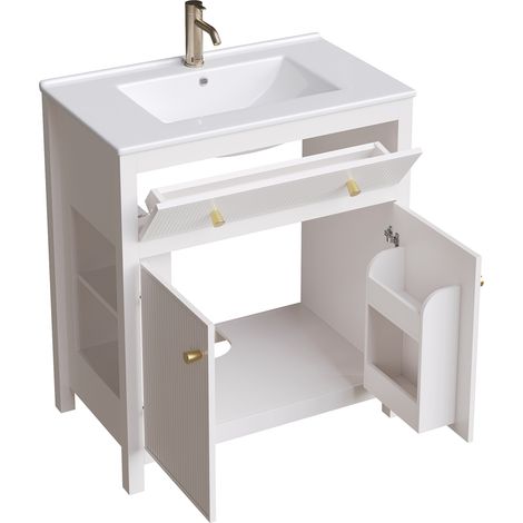 Mueble de baño con lavabo cerámico 81x46,5 cm blanco 1 cajón 1 puerta soft-close HOMVRA (1/5)