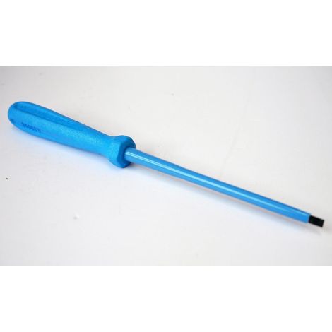 Tournevis plat 3.5x0.6x100mm isolé 1000V lame acier chromé manche bleu ATEX II pour vis tête fendue DERANCOURT
