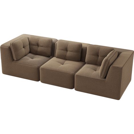 Modulares 3-Sitzer-Ecksofa aus braunem Chenille, rahmenlos, 297 cm (1/5)
