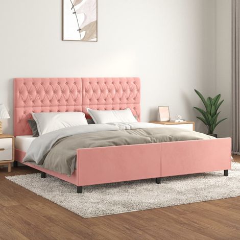 Lit adulte Contemporain avec tête de lit  Cadre de lit Rose 200x200 cm Velours 42548 (1/5)