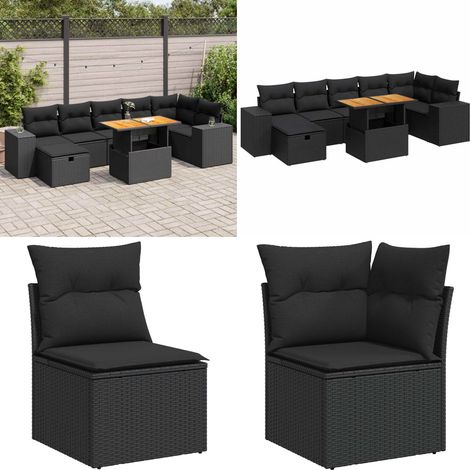 vidaXL Salon de jardin 5 pcs avec coussins noir résine tressée acacia (1/5)