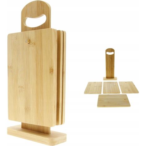 SET DI 4 TAGLIERI DA CUCINA IN BAMBÙ + SUPPORTO IN LEGNO (1/5)