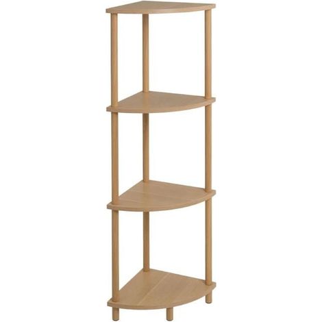 Etagère d'angle - JUANIO - 4 niveaux - Chêne - 30x30x110 cm - MDF & structure métal (1/5)