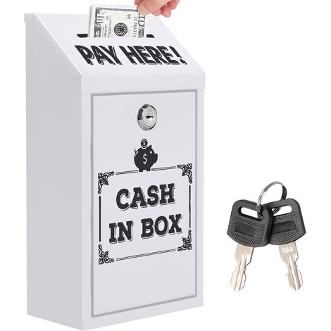 Boite Rangement avec Serrure, Grande Boite Rangement avec Serrure, Boîte de Collecte D'argent, Coffre-Fort pour La Maison pour Collecte de Fonds, Entreprises Et Exploitations Agricoles (Blanc) (1/5)