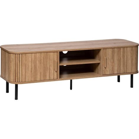 Meuble TV Créateur d'Intérieur Colva avec 2 portes coulissantes – Étagère réglable – 4 compartiments de rangement pour salon, chambre – H 46 x L 140 cm (1/5)