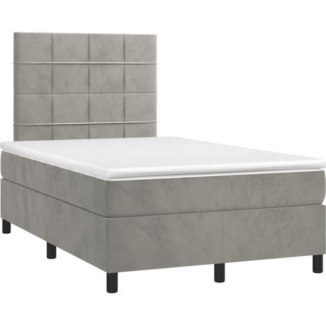 Giroletto LED con coprimaterasso testiera boxspring 120x200 cm tessuto velluto grigio chiaro TDL0207873