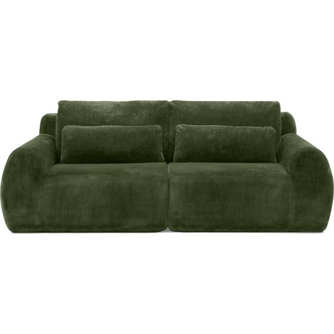 2-Sitzer-Sofa grün aus Plüschstoff mit USB und Seitentasche MODENUIT (1/5)
