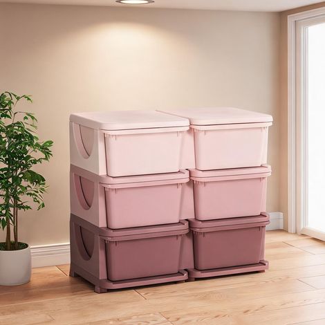 Meuble de rangement pour enfants avec 6 tiroirs amovibles rosa (1/5)