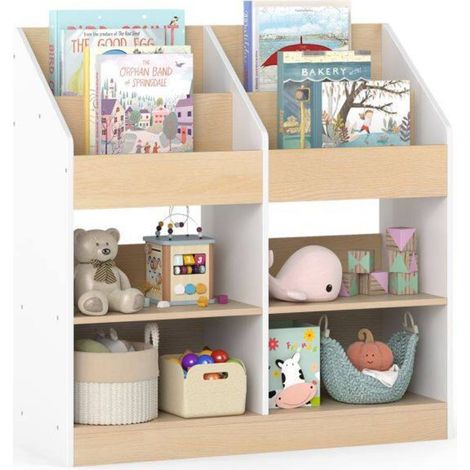 4 étagères + 4 compartiments, bibliothèque enfant en bois, rangement livres et jouets, hauteur 80 cm (1/5)