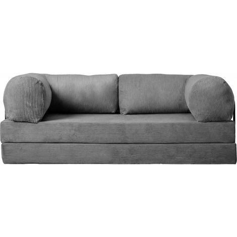 COSIMA - Canapé droit convertible velours côtelé 3 places Gris foncé (1/5)