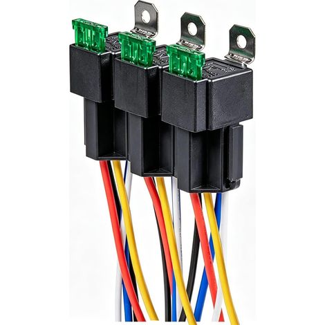Lot de 5 Relais de Commutation à Fusible 12V, Faisceau de Câbles 12 AWG avec Diode Intégrée, Fusible à Lame 30A, Relais Electriques Automobiles SPDT 5 Broches (1/5)