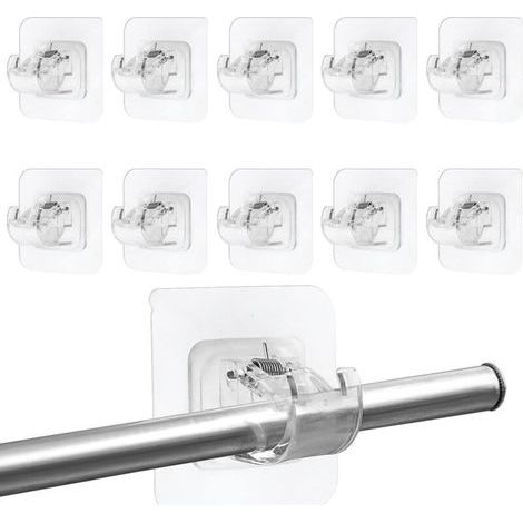 BUNTHAUS CSPARKV 10 Pièces Support Tringle Rideaux sans Percage, Supports de Tringle Auto-Adhésifs Transparent, Crochets Autocollants pour Tringle à Rideaux pour Cuisine Salle de Bain