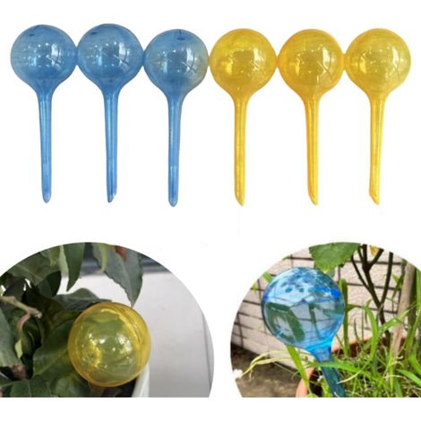 Lot de 6 globes d'arrosage automatique en PVC pour plantes,5 cm (jaune et bleu) (1/5)