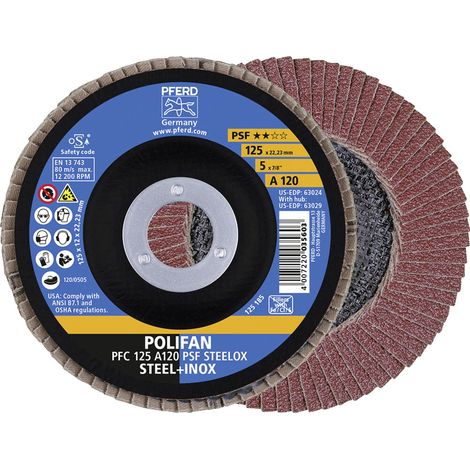 PFERD Fächerscheibe (Ø 125 mm Körnung 120 konisch / Stahl/Holz Korund A / Inhalt: 10 Stück) - 67749125 (1/5)