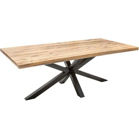SOLARA 160 cm – Tischplatte aus lackiertem Mangoholz und Struktur aus schwarzem Metall – Industriedesign und einzigartiger Charme