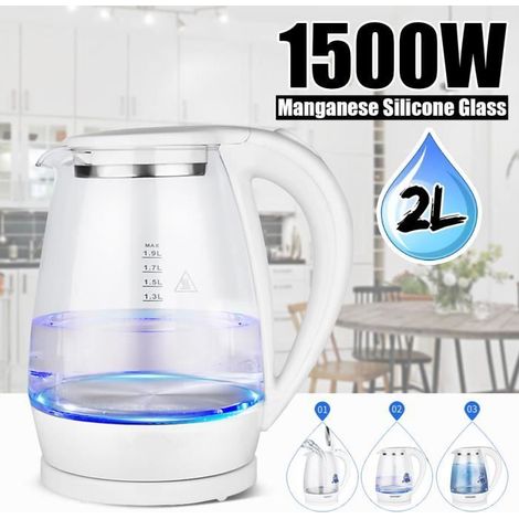 Bouilloire électrique en verre 2L 1500W avec éclairage LED bleu (1/4)
