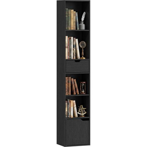 Bibliothèque Étagère de Rangement 6 Niveaux Meuble Colonne avec Tiroir et Placard 30x24x158 cm Noir pour Petits Espaces (1/5)
