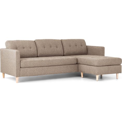 Marino Sofa, Chaiselongsofa rechts oder links gewendet in hellbraun Stoff mit Holzbeinen.