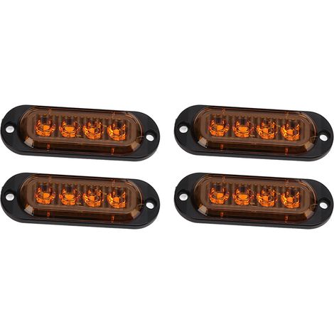 Lot de 4 feux latéraux camion, LED 3000K haute luminosité, IP65 étanche, installation facile, clignotants d'urgence, 12-24V, jaune (1/5)