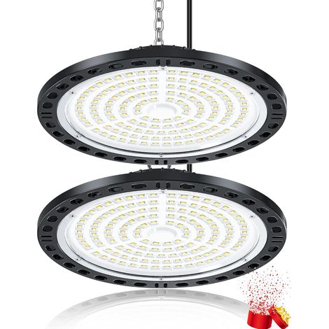 Eclairage LED Garage 100W 2 Pièces, 10000LM Super Brillant UFO Eclairage Atelier, IP65 Étanche Lampe LED Exterieur, 7000K Blanc Froid Plafonnier pour Garage, Entrepôt, Atelier, Sous-sol, Usine (1/5)