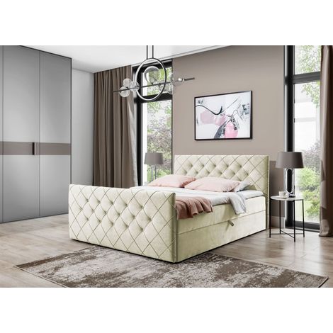 Boxspringbett Schlafzimmerbett EIVOR 140x220cm Stoff Magic Velvet Creme (1/2)
