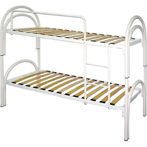 Letto a Castello Bianco con Doppio Arco e Doghe in Legno - 200x80 cm (1/3)