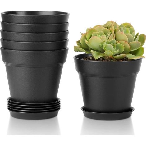 6Pcs Pot de Fleur en Plastique 4 Pouces Noir Système d'irrigation avec Trou d'échappement Convient aux Jardins Balcon Extérieurs Intérieurs (1/5)