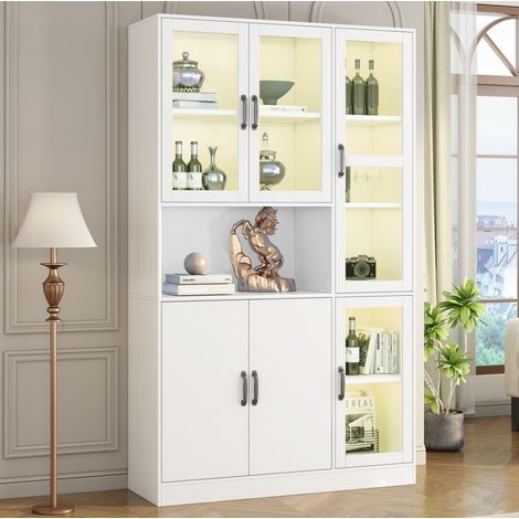 Vetrina bianca con LED, 120 x 40 x 200 cm, MDF e vetro, 4 ripiani regolabili (1/5)