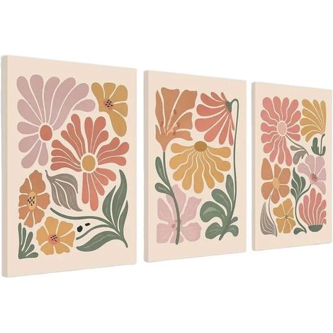Ensemble de 3 affiches à motif floral abstrait, style minimaliste végétal, peinture décorative esthétique pour le marché aux fleurs, format 30 x 40 cm (1/5)