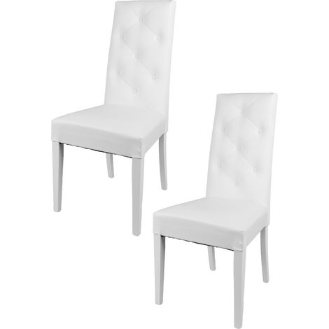 Tommychairs 2 sillas Chantal en haya, asiento en polipiel blanca