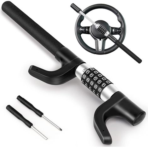 1 pièce antivol de volant rétractable à combinaison, dispositif antivol universel robuste pour voitures, noir, 5 codes (1/5)