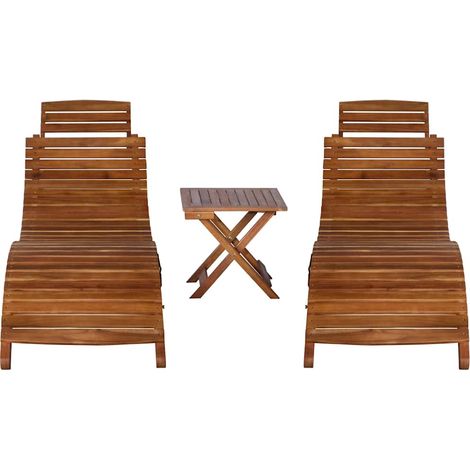 Lettino Prendisole Sdraio 3 pz con Tavolino in Legno Massello d'Acacia (1/5)