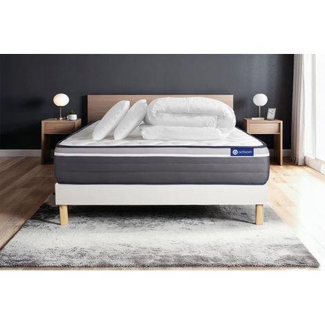Pacchetto letto completo - Materasso 140x190cm + Box spring con doghe (in kit) + 2 cuscini + Piumino - Actiflex Plus (1/5)