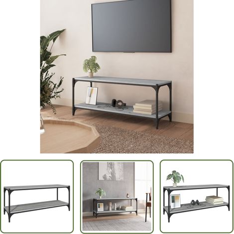 The Living Store TV-Schrank Grau Sonoma 100x33x41 cm Holzwerkstoff und Stahl - TV Schrank - Industrieller Stil - Holzstil - Grau - Stahlgestell (1/5)