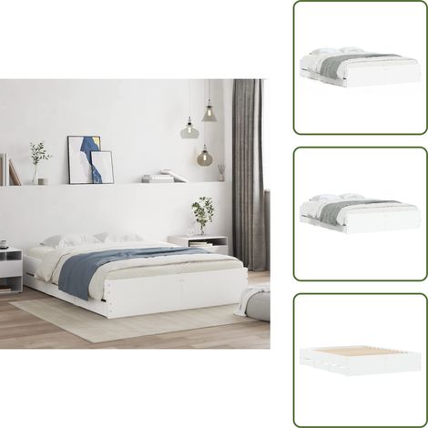 The Living Store Bettgestell mit Schubladen Weiß 140x200 cm Holzwerkstoff - Bettes - Doppelbett - Holzrahmen - Schubladenschrank - Weißer Schrank (1/5)