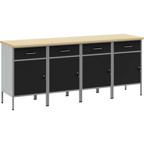 Placard de travail 4 pcs Noir et gris 200 x 55 x 85 cm (1/5)