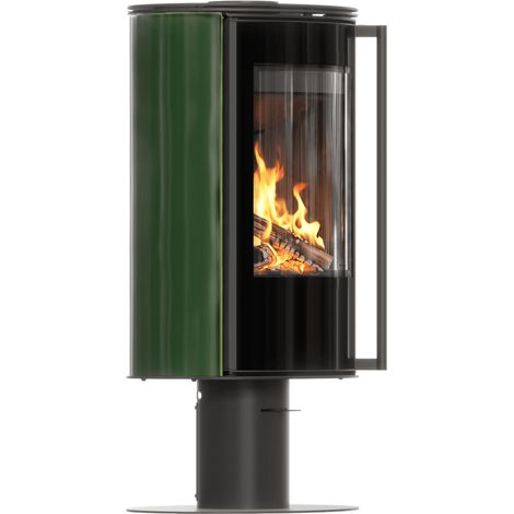 Freistehender Kaminofen mit Sockel ERIK/N 5,5 kW 150 cm, grüne Kachel, schwarz Verkleidung (1/5)