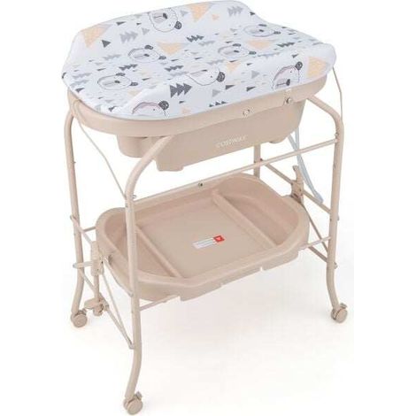 Table à langer 2 en 1 pour bébé avec baignoire et station à langer pliante - beige (1/5)